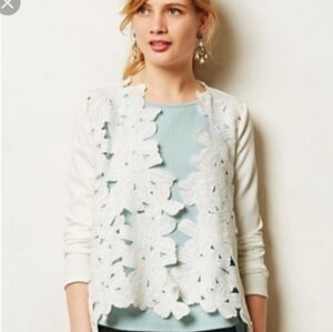 Anthropologie Sunday in Brooklyn  small white floral open front light cardigan